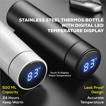 Led One Touch Temperature Display Water Bottle Stainless Steel