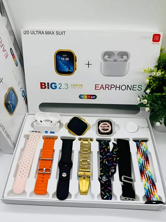 I20 Ultra Max Suit Smart Watch – 10-in-1 Ultimate Combo With Air Pods